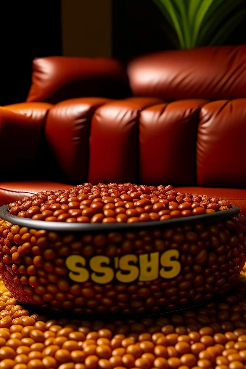 a couch made out baked beans with a bush's logo