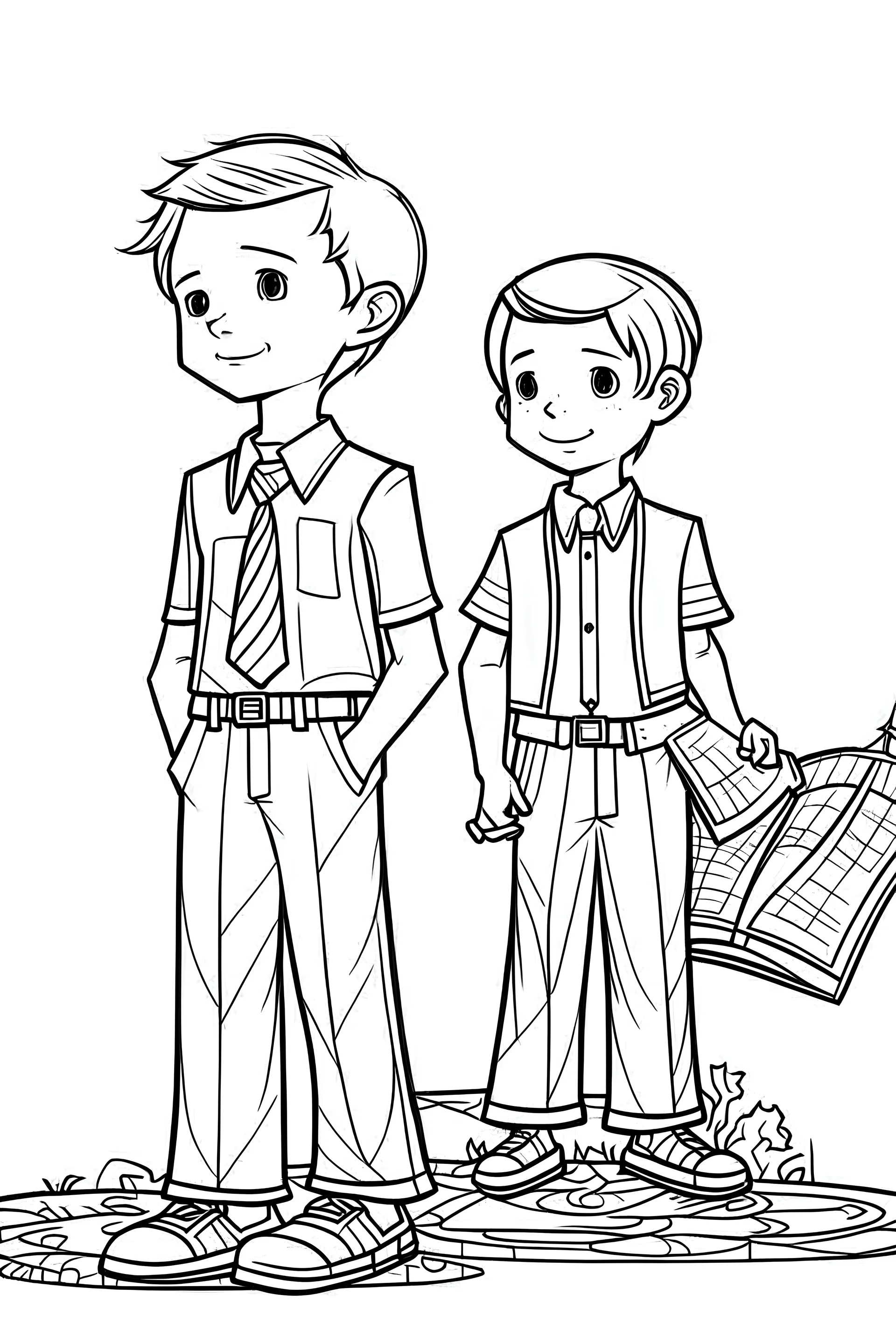 Outline art for coloring page OF 1945 CHURCH CLOTHES FOR BOYS, coloring page, white background, Sketch style, only use outline, clean line art, white background, no shadows, no shading, no color, clear