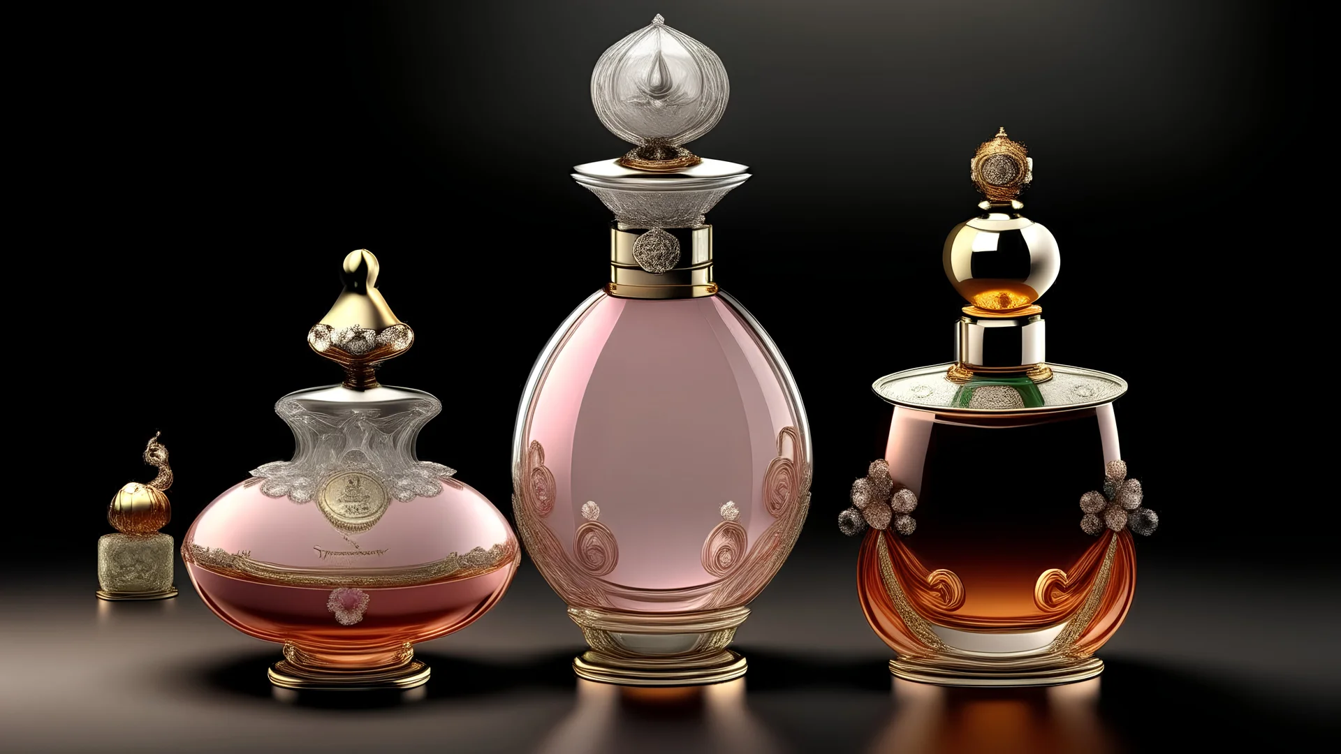 generate me an aesthetic complete image of Perfume Bottle with Whimsical Tea Set with elegant perfume bottle