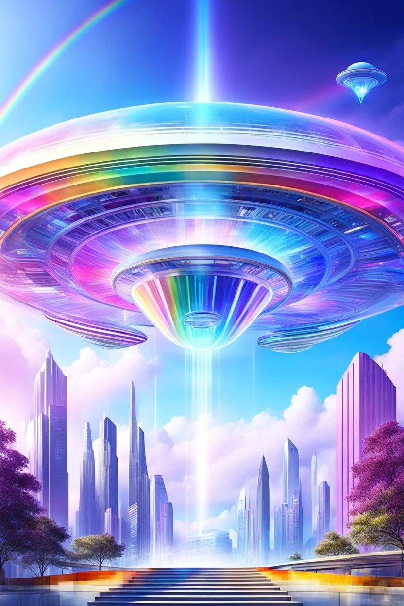 Ufo rainbow, futuriste ultra moderne,stairway to heaven,crystal very beautiful city