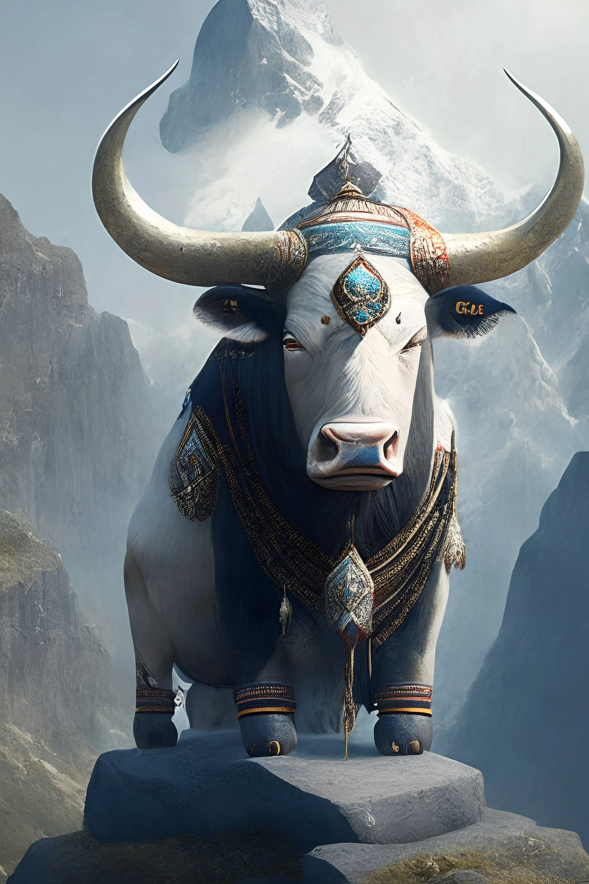 the sacred bull is beautifully adorned, in an ancient mountain-top ceremony.