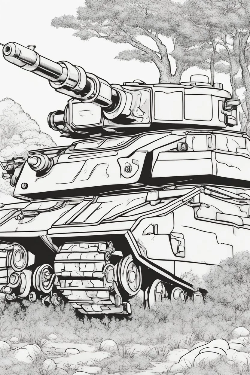 coloring page for kids, TANK, thick outline, low details, no shading, no color