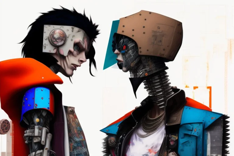 whimsical arafed nonsense, patchwork vibe, (((side view))) two arafed cyberlords fighting each other in a rainy whimsical downtown street with extreme body action and with (((exaggerated body parts))), (((oversize head))), sharp color contrasts, amazing shadows, (((exaggerated limbs and head))), minimal cozy, warm palette, bright bold warm summer colors with yellow orange black colors, color leak, heavily distorted views, amazing parallels, extreme urban decay