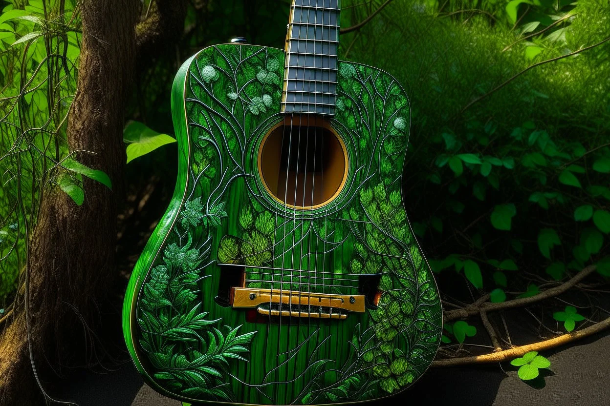 A green nature guitar painted by Henry-Robert Brésil