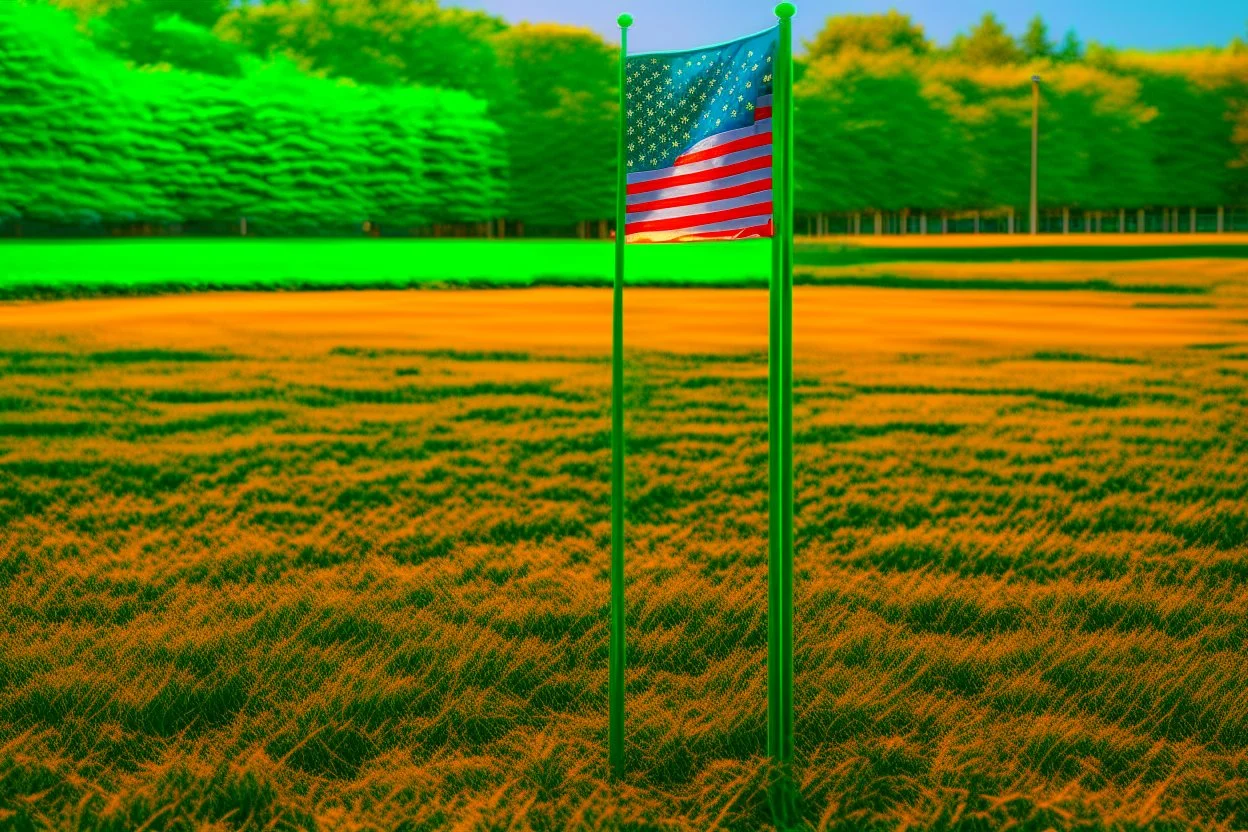 green American flag on flag pole planted on the ground