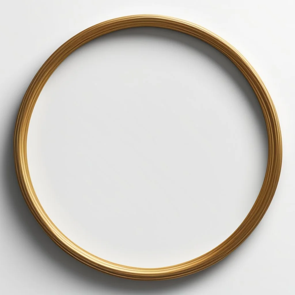 A round simple golden frame on a white background