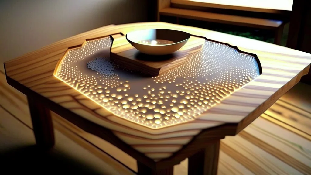 wooden table with invisible tabletop that is made of nano partcles