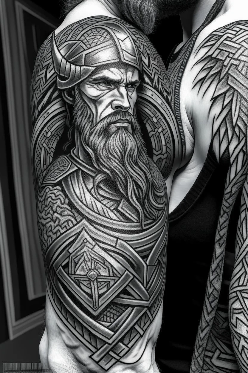 The Mighty Thor not so muscular profile with mjolnir with the entire design  shown tattoo idea | TattoosAI