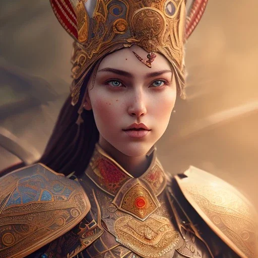 portrait of a warrior with ottoman beautiful girl themed armour, extremely detailed, UHD, 8k,The close-up camera effect,sharp focus, perfect position,hyperphotorealistic, unreal engine 5, octane render