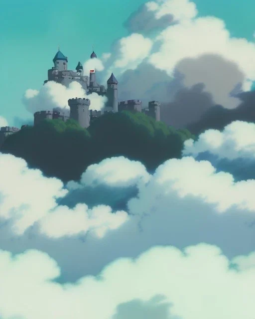 vast landscape, castle far away under huge clouds, mist, sharp focus, intricate detail