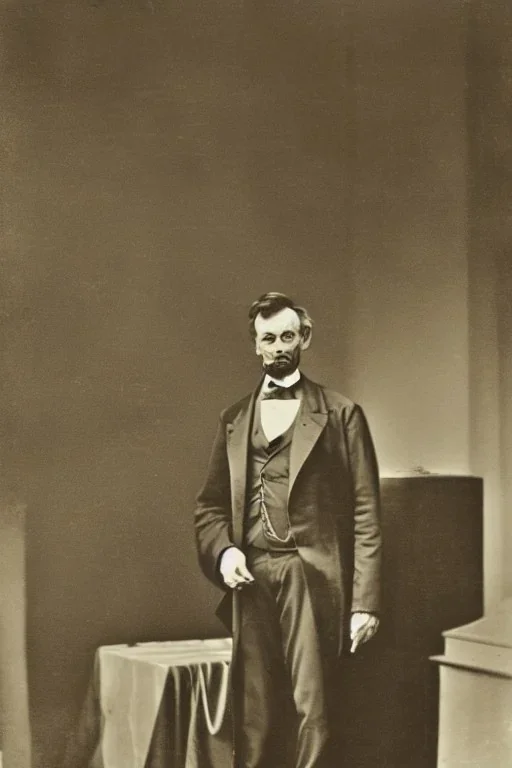 Abraham Lincoln standing beside a coffin with his hand on the lid vintage photography, beautiful, Tumblr aesthetic, retro sepia vintage style, HD photography, hyperrealism, beautiful, natural, realistic ultra HD