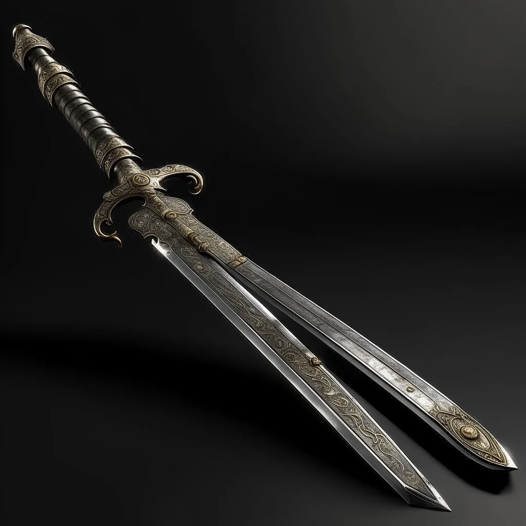 A legendary and wonderful long sword with two edges in hand