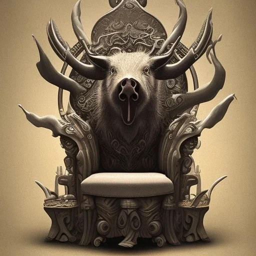 Wild boar with three eyed sitting on a throne