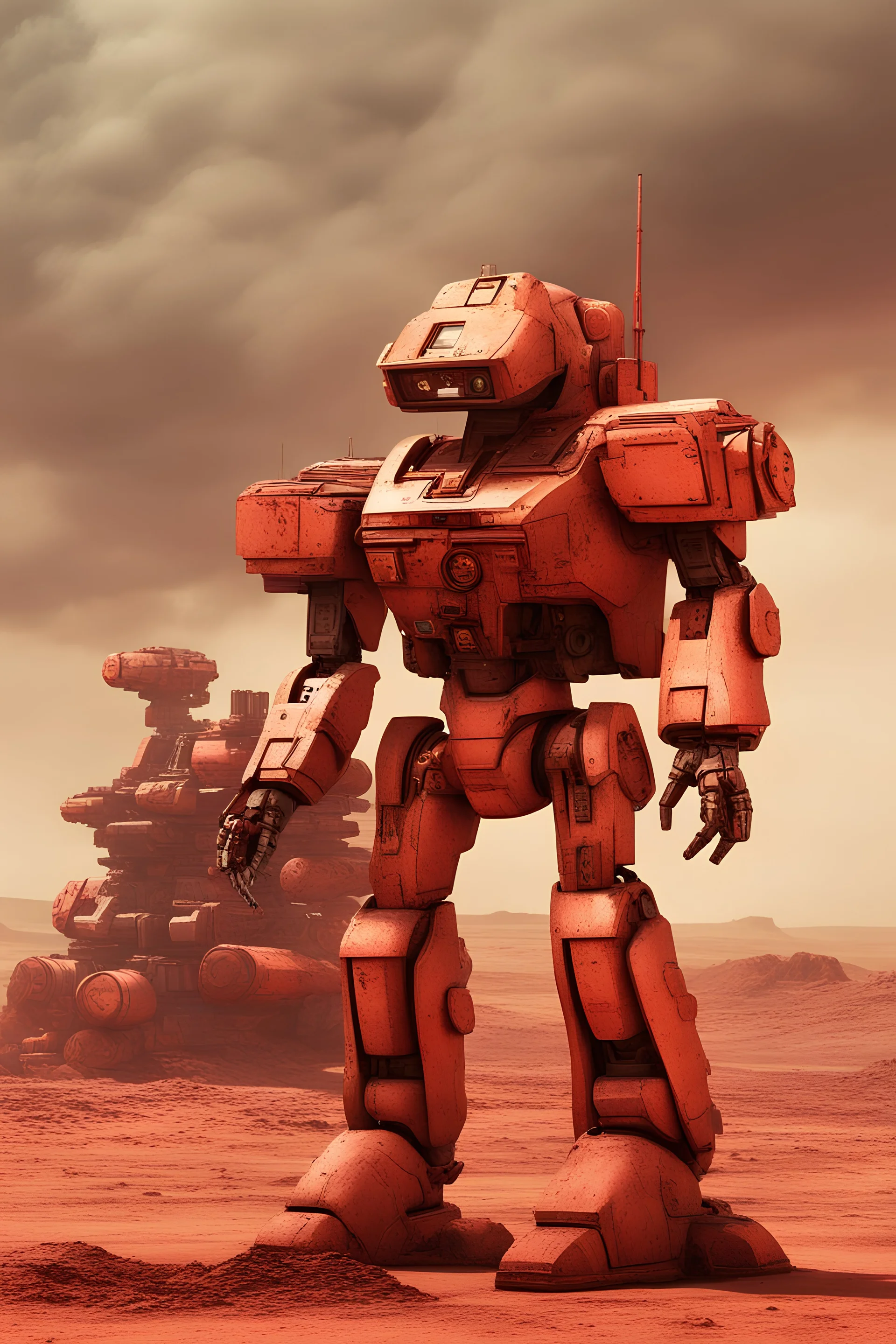 80s mecha, industrial style, mars background, realistic war photo