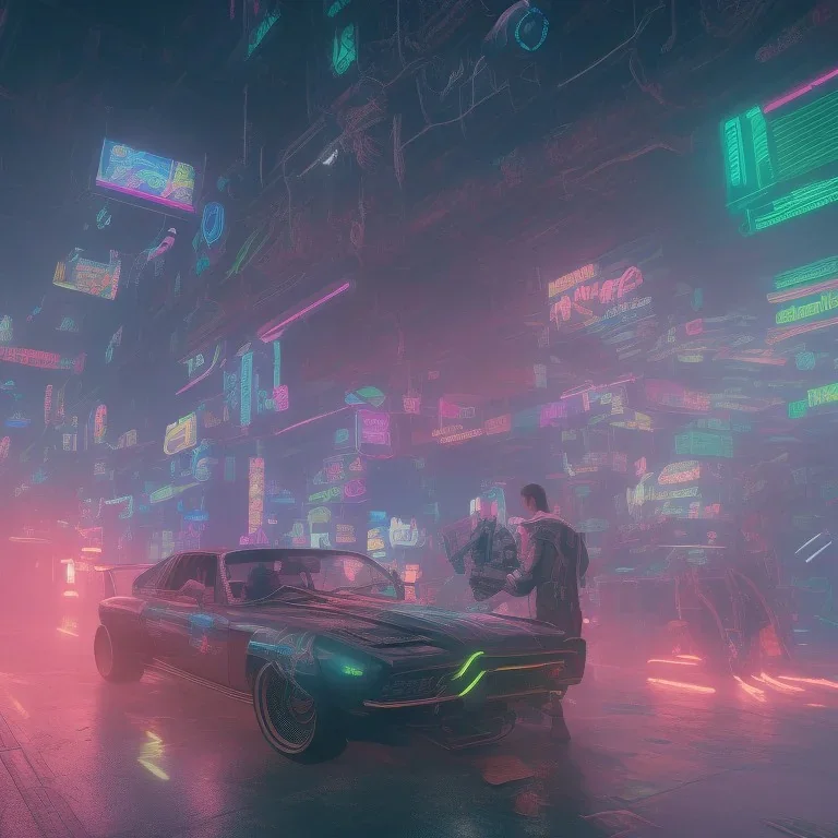 photo quality, unreal engine render, highest quality, stop-motion animation, vivid neon colors, volumetric lighting, cyberpunk 2077, web analysis, business development, electronic, deep colors in a dark setting background,IT