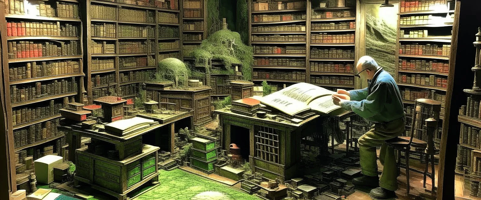 working at the endless library diorama by ken laszlo