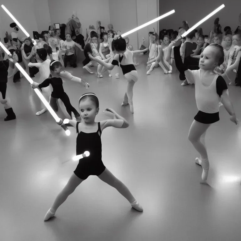 Little girl ballet with a lightsaber