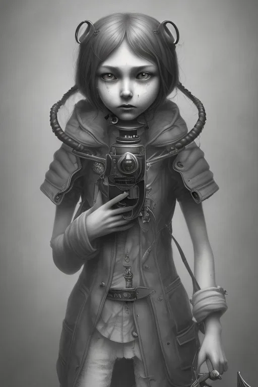 cute girl and litlle monster, Style John Kenn Mortensen,