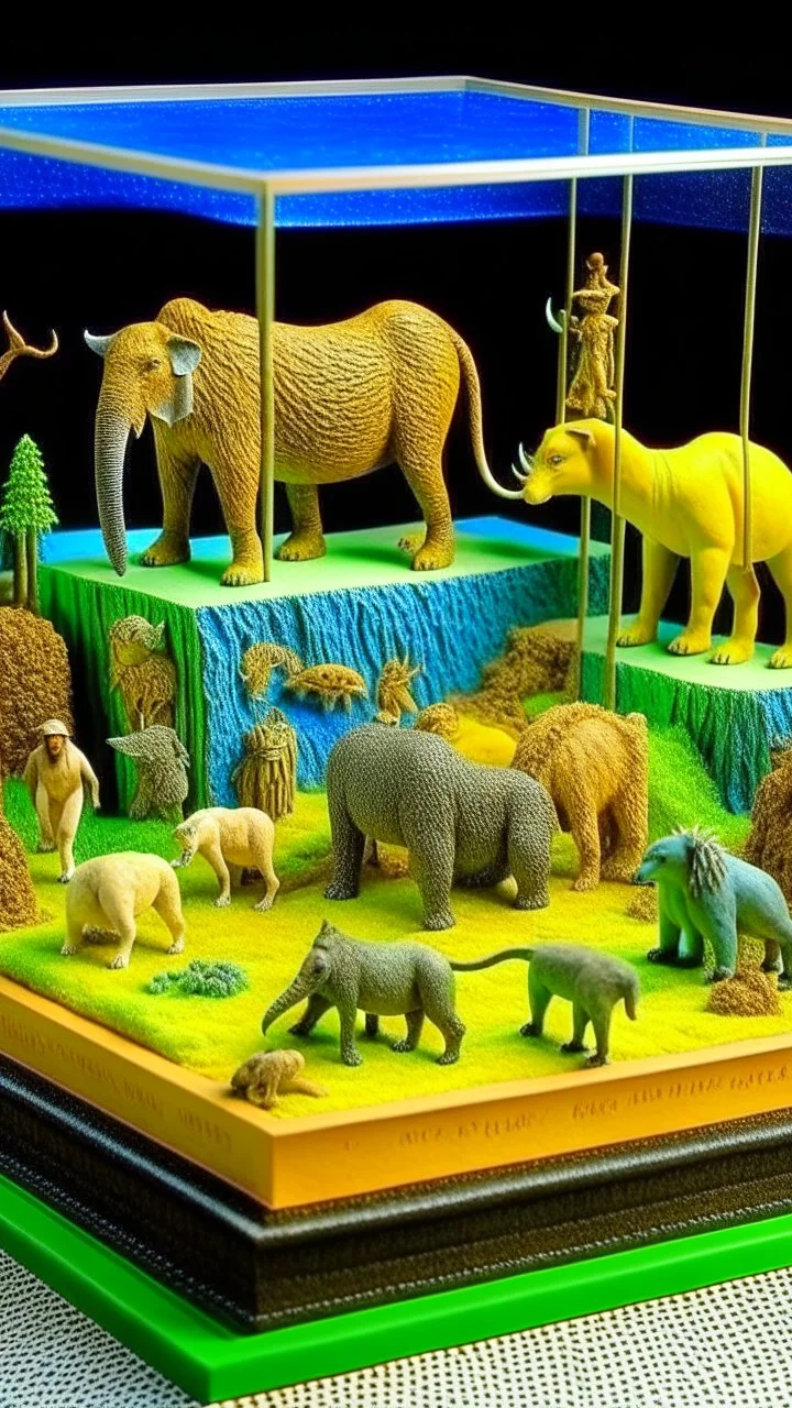 Convention of worried animals diorama in they style of moebius