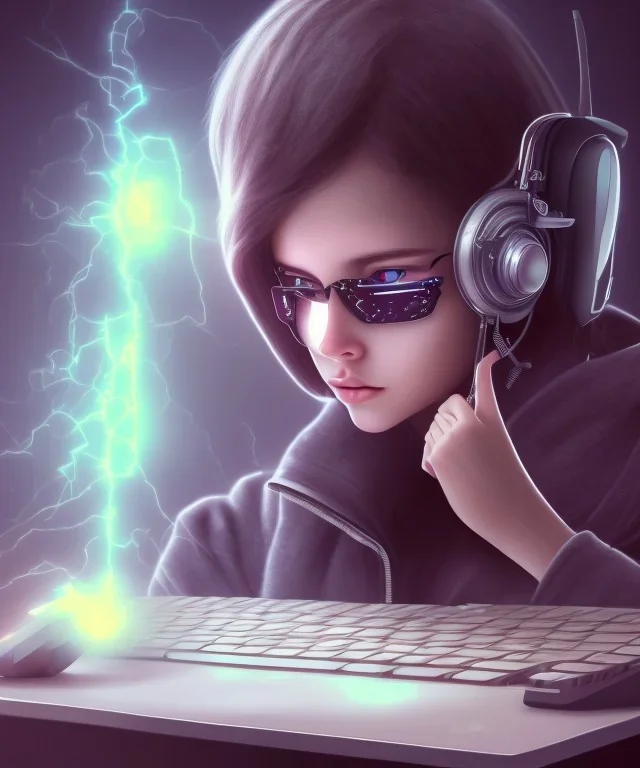 a young girl hacker and rebel, sat at his computer, typing furiously as he tried to crack the security systems of the corrupt megacorporation he was targeting.