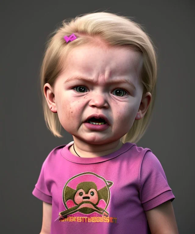 Penny Hofstadter toddler, full body, dramatic lighting, angry, hyper realistic,