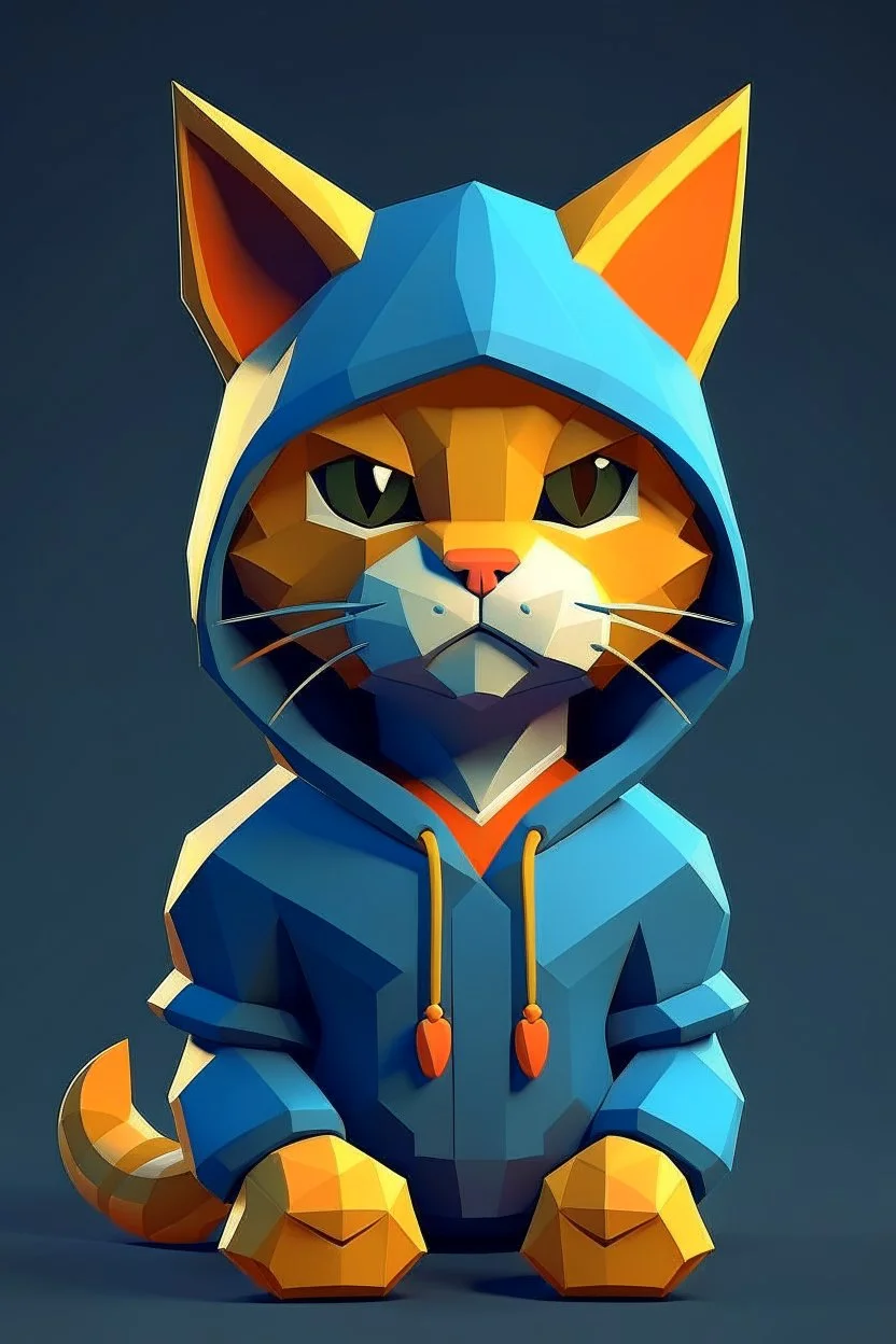 low poly playstation 1 chracter of a happy cat in a hoodie witha retro gam on the hoodie