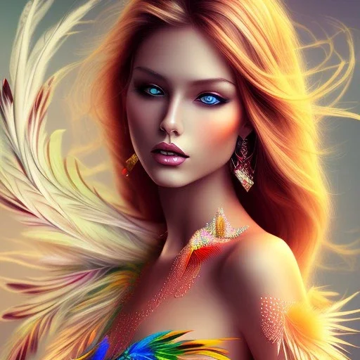 beautiful women with colorful feathers