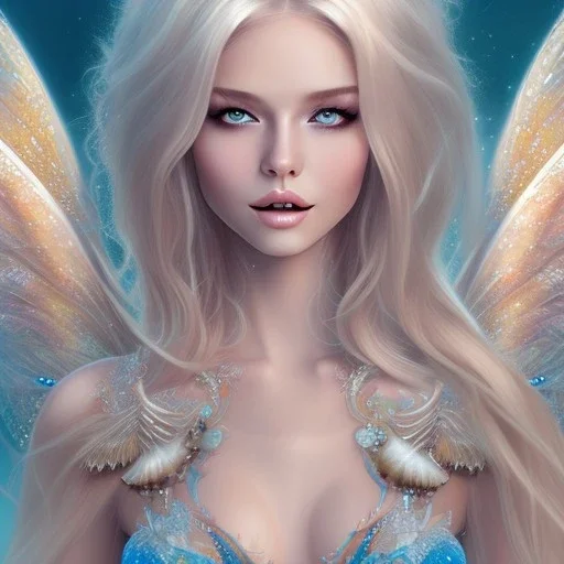 magnifique belle sexy fairy souriante avec de magnifiques ailes et des cheveux longs blonds,yeux bleus