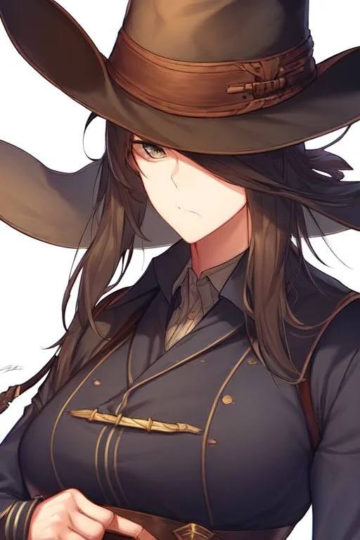 Clear focus, High resolution, female Gunslinger, close up, Gunslinger, Cowboy, cowboy hat, serious face,