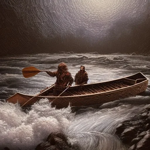 Insanely detailed photograph of an “artitcture plans of a canoe on river with rapids ” with intricate waves, intricate embroidered band of stars, hyperdetailed painting by Ismail Inceoglu Huang Guangjian and Dan Witz CGSociety ZBrush Central fantasy art album cover art,8K, hdr, romantic, mysterious, ominous, flowers, jewelry, steam,oil,cafe,street vendor,steamship,D&D