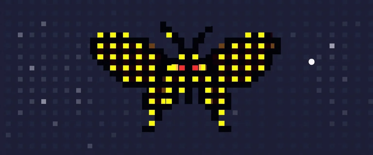 a qr code that looks like a space invader butterfly