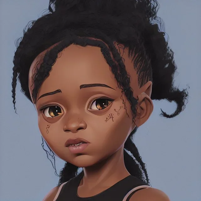 Portrait of a sweet black toddler witch girl with long black curly hair