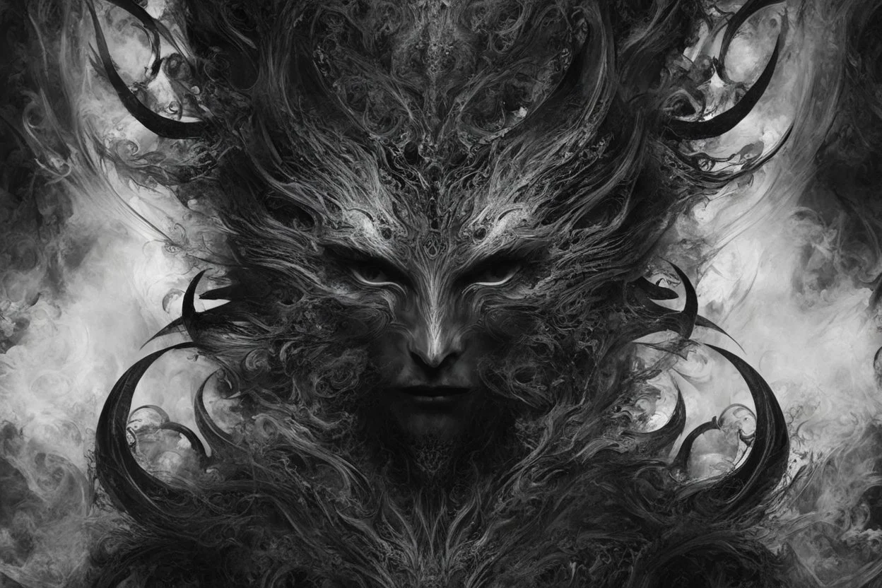 A captivating digital art piece portraying an abstract and mysterious Hades, using shades of black and ethereal patterns to convey the divine presence of the underworld, (captivating digital art:1.4), (abstract and mysterious Hades:1.5), (shades of black and ethereal patterns:1.3), (expressive and divine ambiance:1.2), influenced by abstract interpretations of classical mythology and the enigmatic nature of the underworld, trending on ArtStation, Intricate, Sharp focus, ethereal lighting, (capti