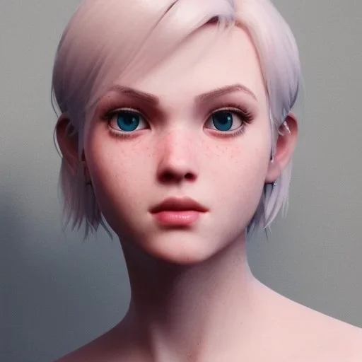 potrait girl look beautiful, eyes like ocean blue, short hair, smile, 8k, rtx, eyebrows like serious, facing left, real, cute, angry expression