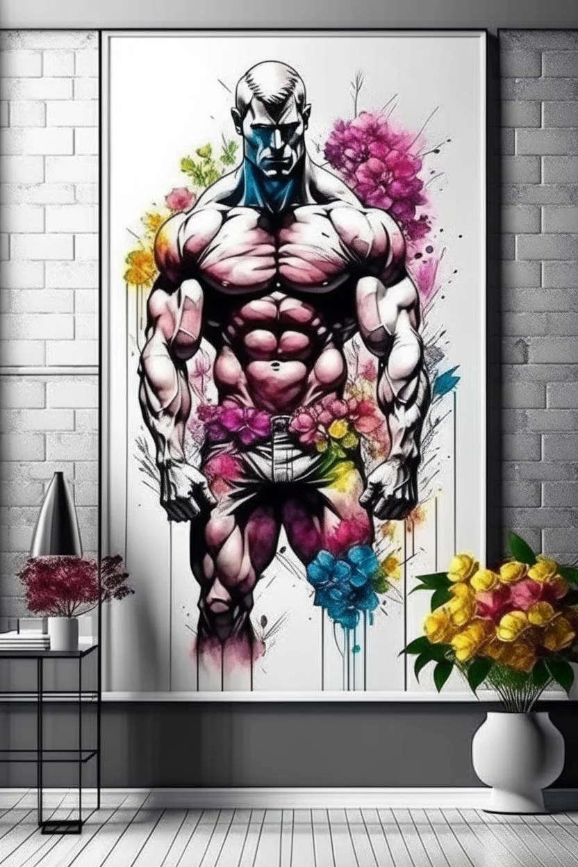 man wall art floral bodybuilder