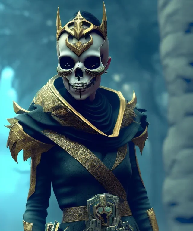 A badass queen wearing a skull mask, atmospheric, realistic, unreal engine, cinematic lighting, octane render.