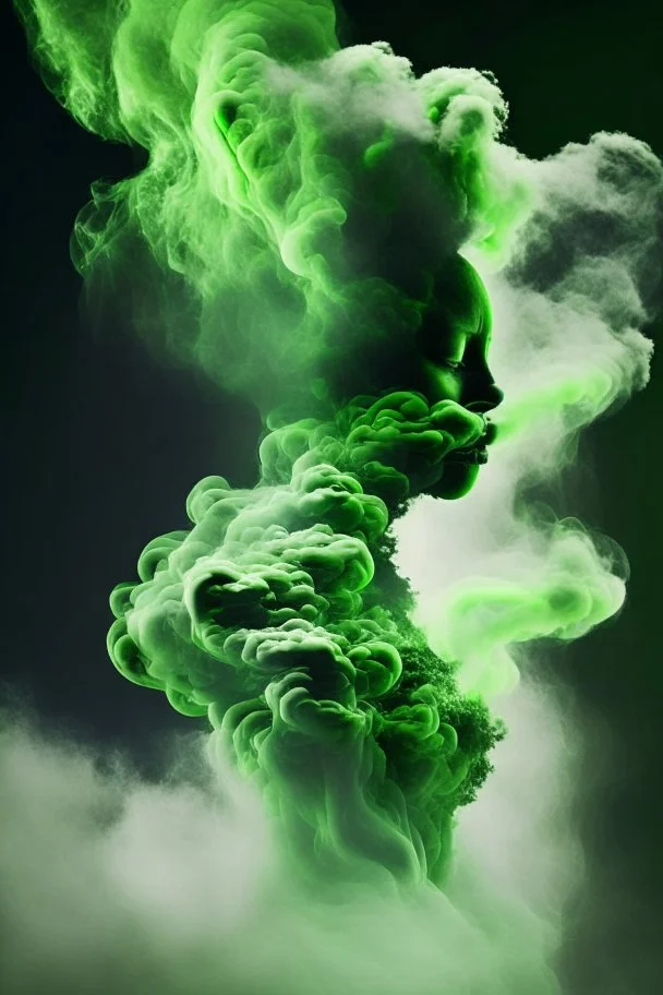 green smoke in a shape of a person cloud air elemental humanoid