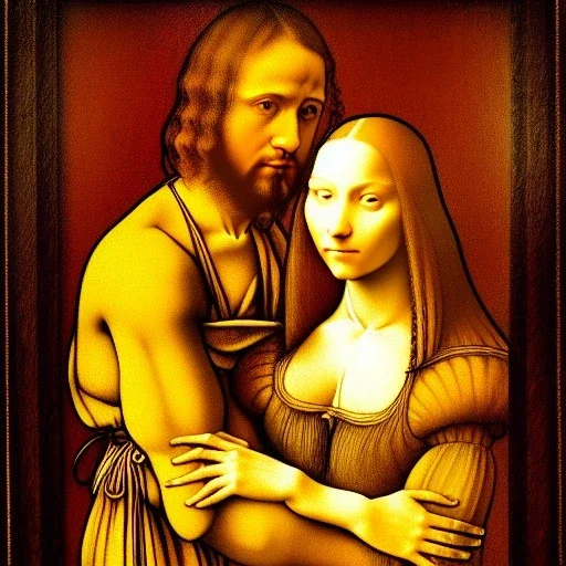 portrait of a men and a woman Leonardo da Vinci style