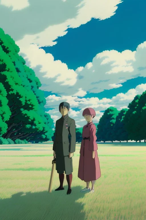 An intriguing poster featuring Yui and Toshi standing back-to-back, both holding farming tools, against a background of the glowing luminescent trees. AeroCorp's menacing drones are visible in the distance, casting ominous shadows. The film's title 'Whispering Winds' is prominently displayed at the top.