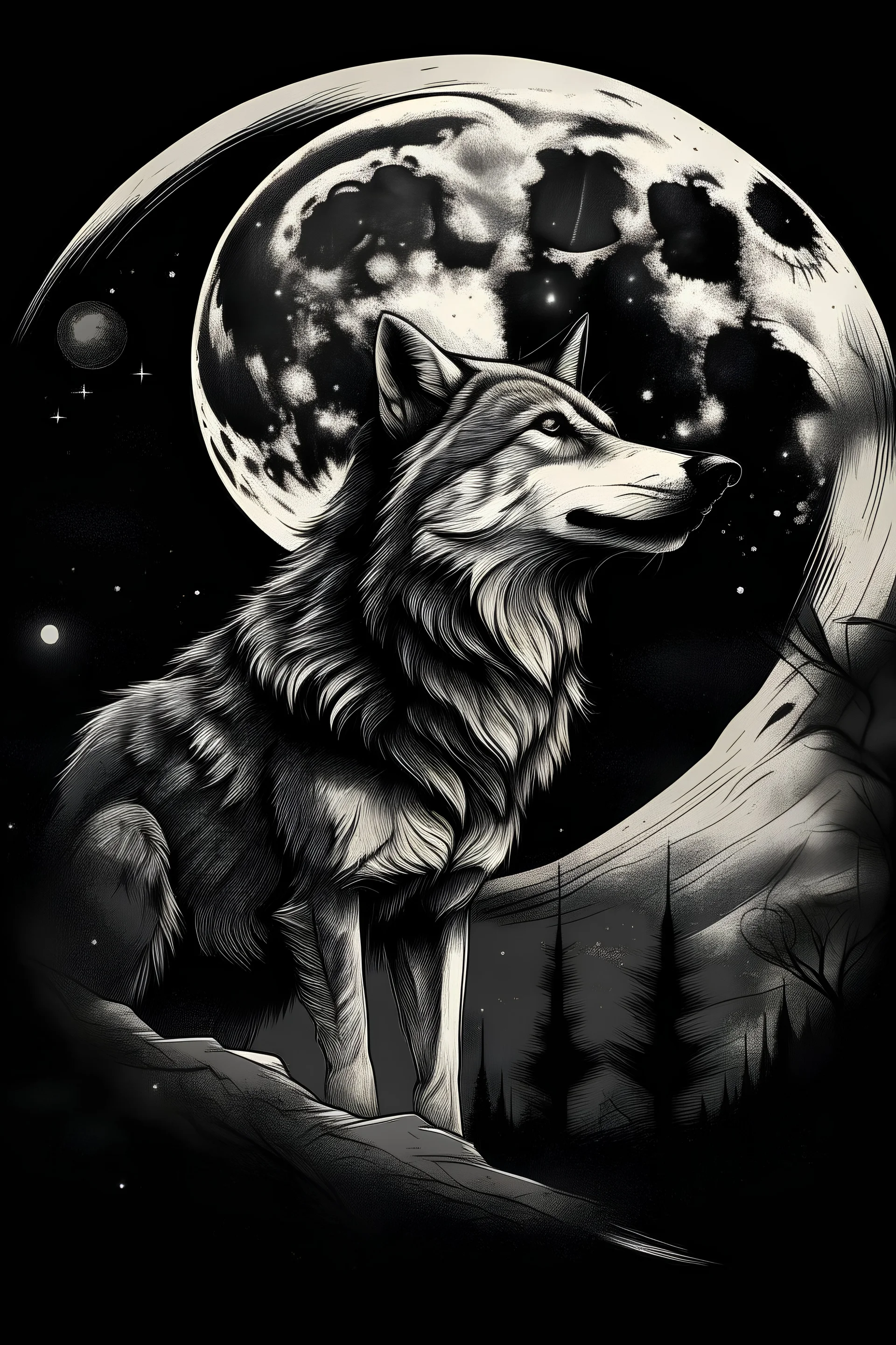 wolf and moon
