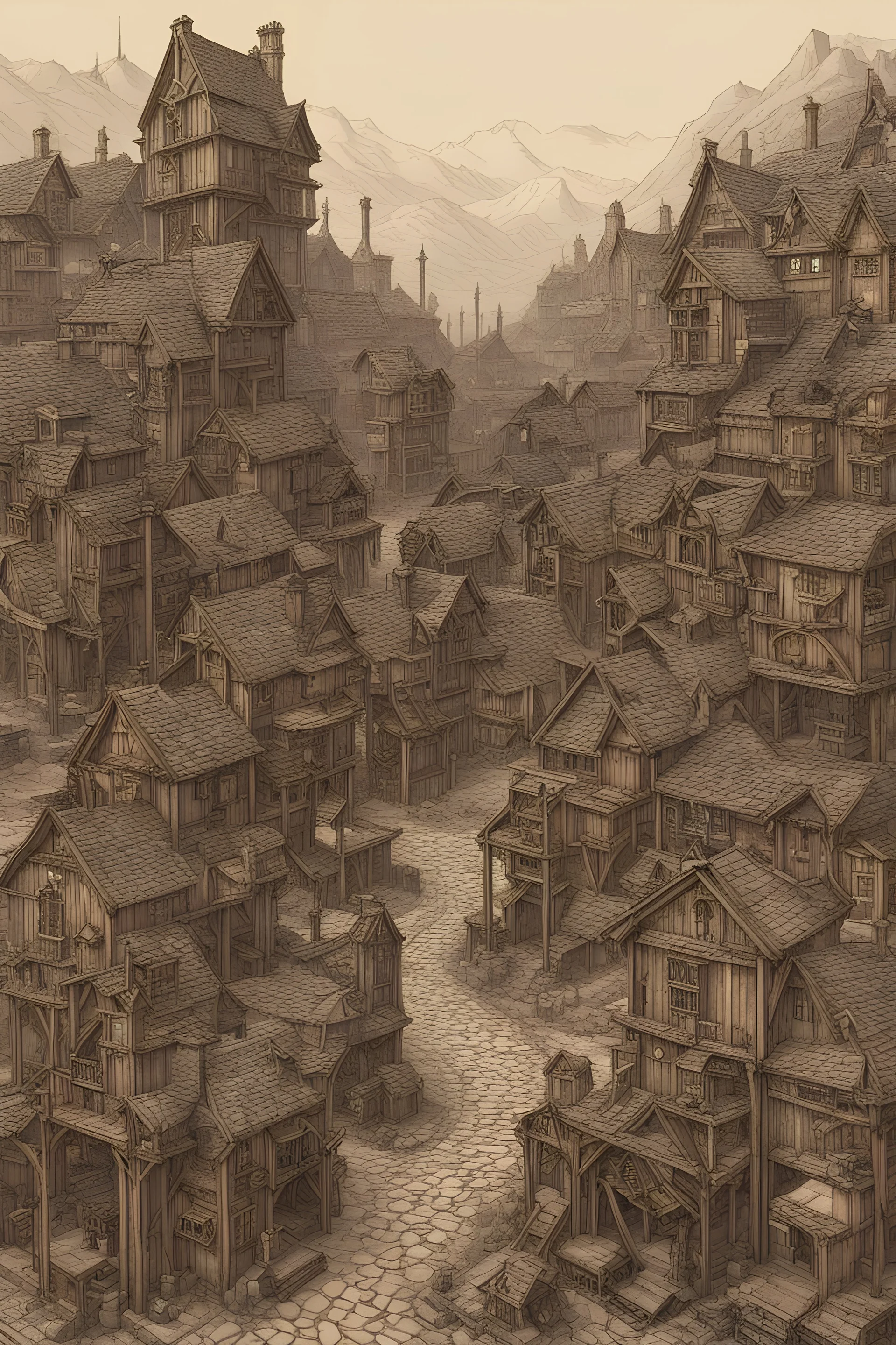 steampunk medieval mining town