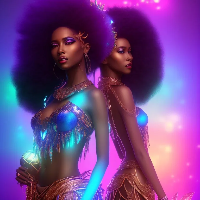 full body shot, masterpiece, best quality, black skinned, sparkling eyes, long hair, gorgeous African Fairy queen,wings,fluorescent skin,light blue makeup,synthwave, light indigo, trasparent , irridescent, highly detailed body, sun light, 4K, RAW, depth of field, high contrast, realistic details, 24mm vaporwave aesthetic, synthwave, artstation, concept art, smooth, extremely sharp detail, finely tuned detail, ultra high definition, 8 k, unreal engine 5, ultra sharp focus