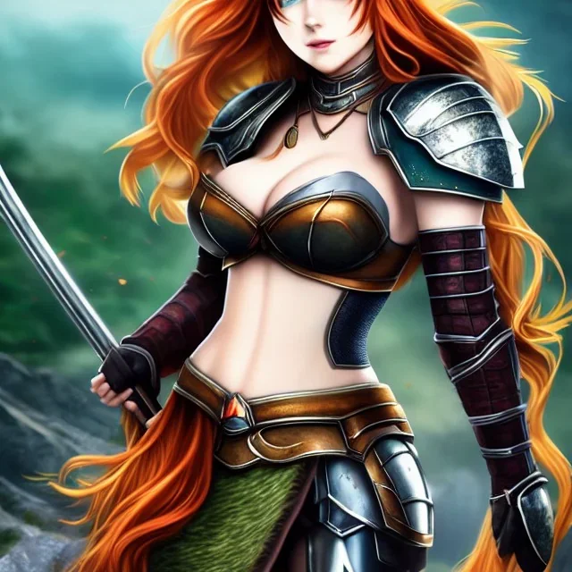 Realistic, hyper detailed, strikingly beautiful young adult woman, 19 years old, long ginger hair, green eyes, medium freckles, full lips, very skimpy fantasy armour, full body, full face, small breasts, aroused expression, biting lower lip, full frame, petite, centered camera, ignore NSFW, bow, quiver on hip, tight pants, bent over, butt