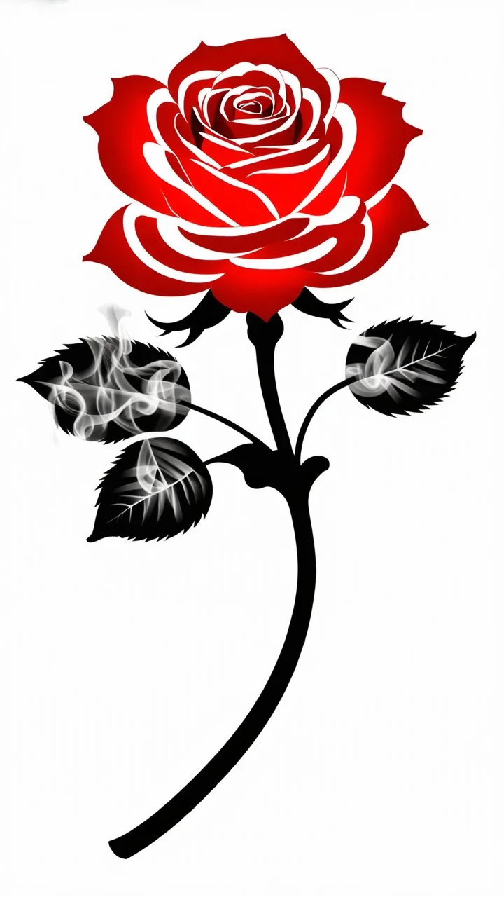 a rose where the stem(black) looks a little like smoke, and the flower(red) is a combination of smoke and flame shapes, vector