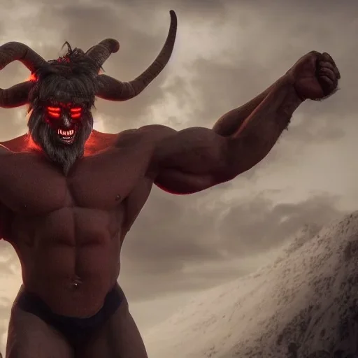 Stable diffusion, epic photo of a muscular krampus, ultra realistic , cinematic