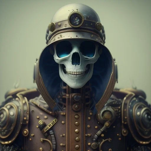 a skeleton mage wearing a cloac, steam punk, realistic, made in octane, cinematic, ultra-realistic, extremely detailed octane rendering, 8K, VRAY Super Real ar 2:3, dof photorealistic futuristic 50mm lens hard lighting dark gray tintype photograph, realistic lighting, sepia color