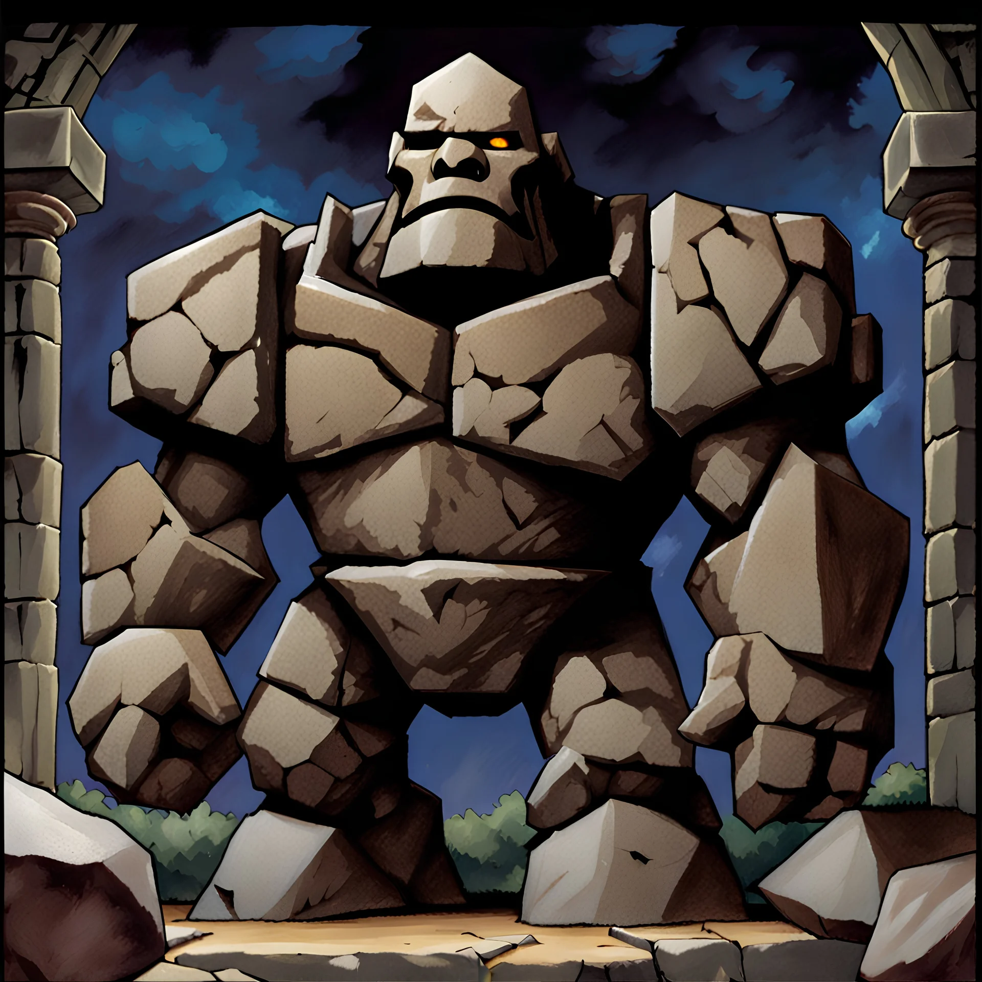 fantasy 90's tcg stone granite golem artwork