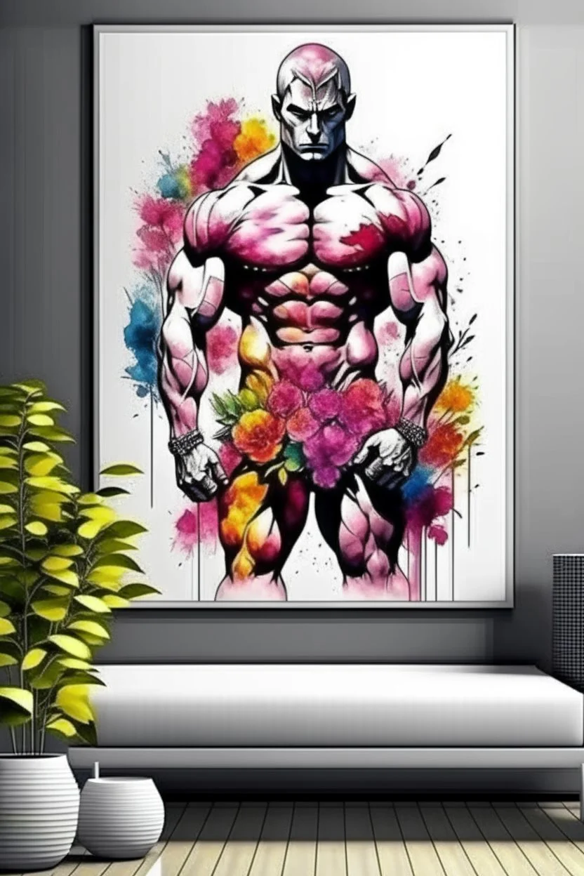 man wall art floral bodybuilder