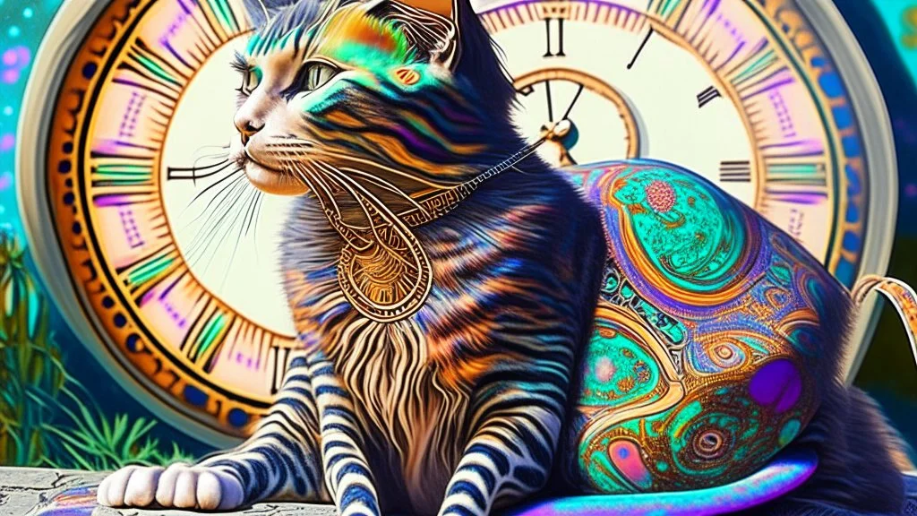 A Cat That Is Sitting On Top Of A Clock, Android Jones And Chris Dyer, Behance. Polished, Inspired By Eduardo Paolozzi, Hypereuphoria, Remix By Ballaberg