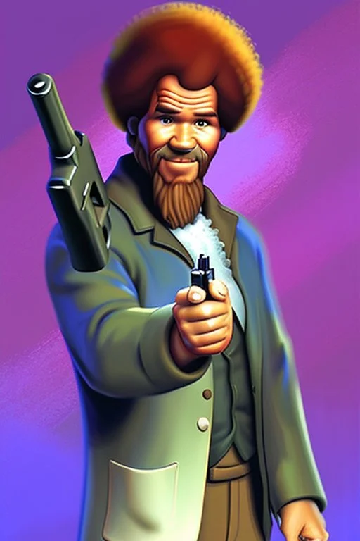 Bob Ross holding a gun